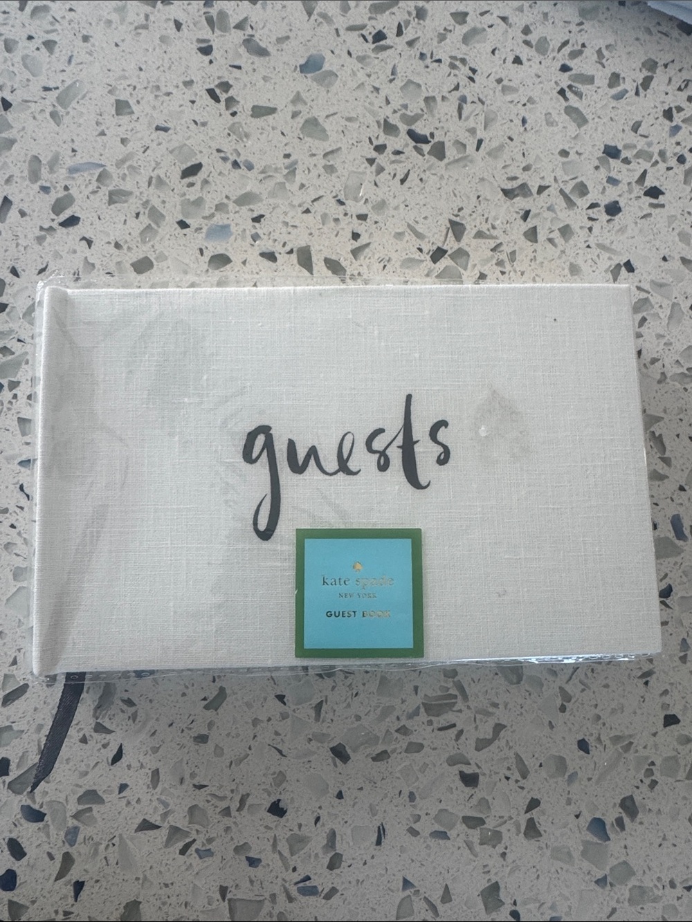kate spade White Linen Guest Book with Teal and Gold Accent